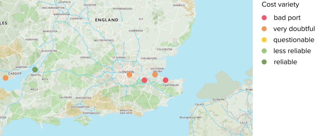 deviations per port and standard deviation for each country - amazinum case for logistics