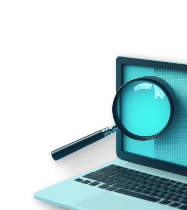 magnifier-laptop-screen-blue-background-ai-digital-illustration