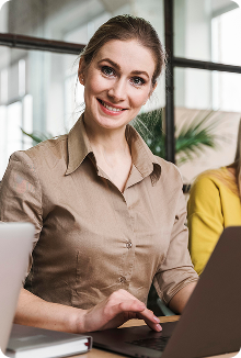 young businesswoman posing meeting indoors
